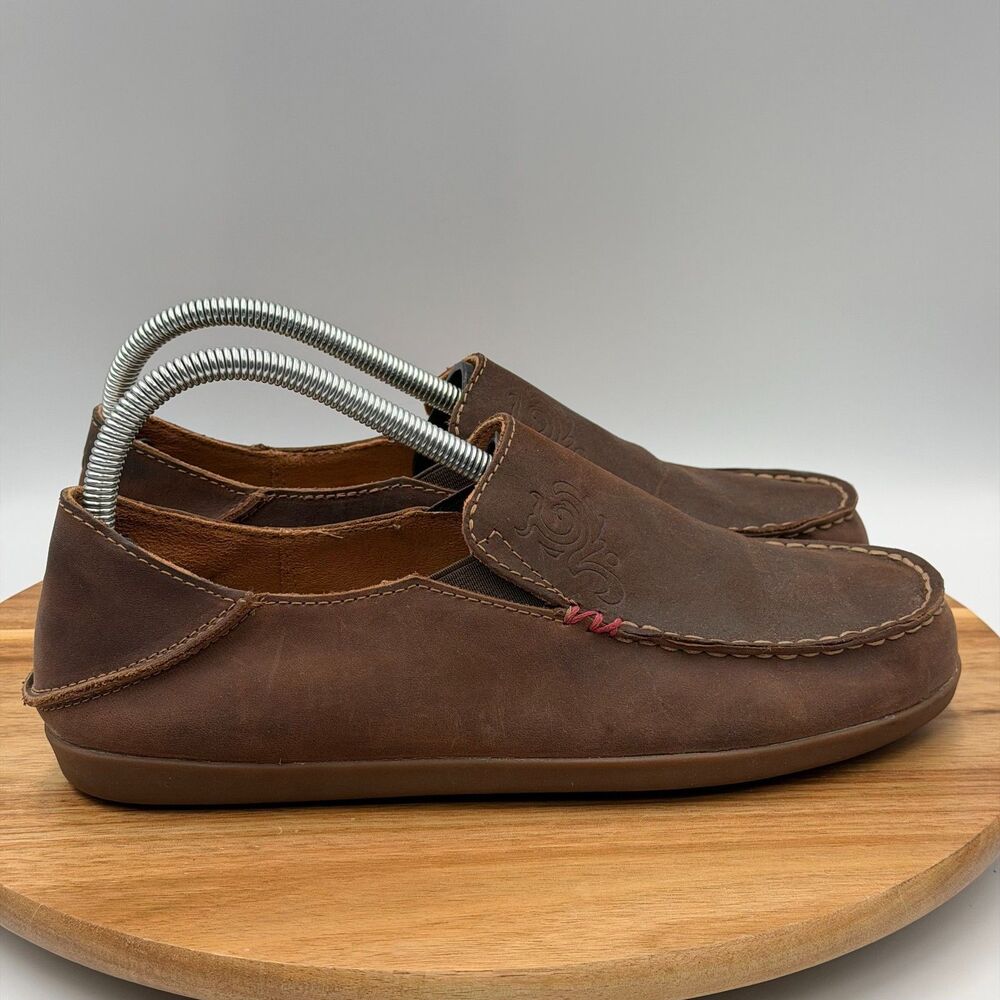 OLUKAI Nohea Nubuck Women's Size 8.5 Soft Brown Leather Slip On Loafer Shoes
